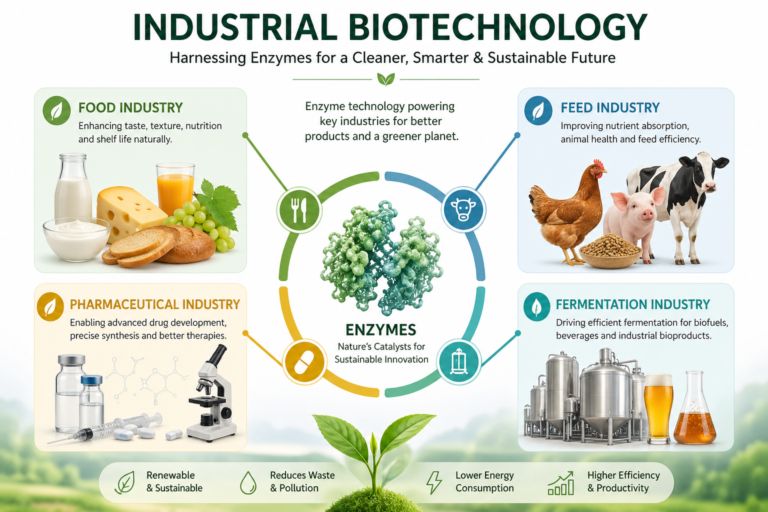 Industrial biotechnology using enzymes across food, feed, pharmaceutical and fermentation industries for sustainable solutions