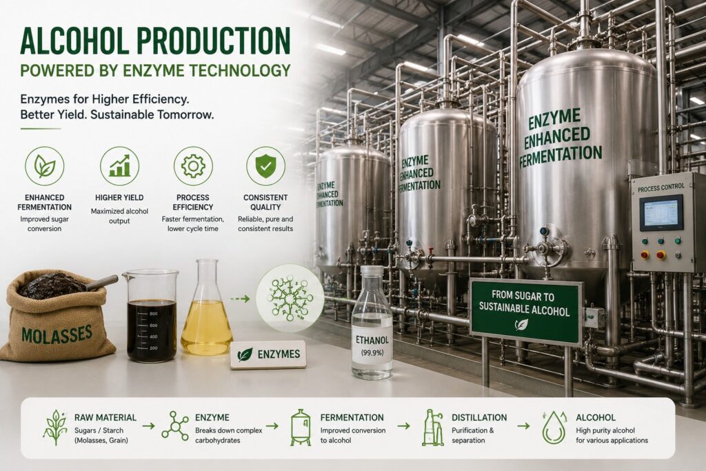 Sustainable enzyme solutions for molasses fermentation and alcohol production